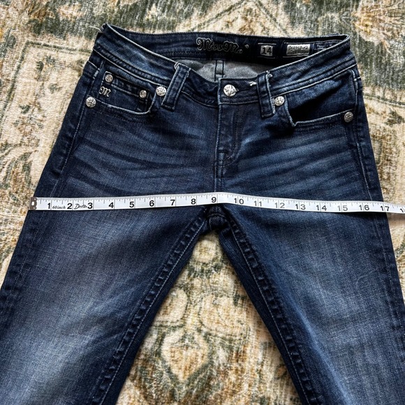 Miss me girls size 14 skinnies dark wash raw hem - Picture 6 of 8